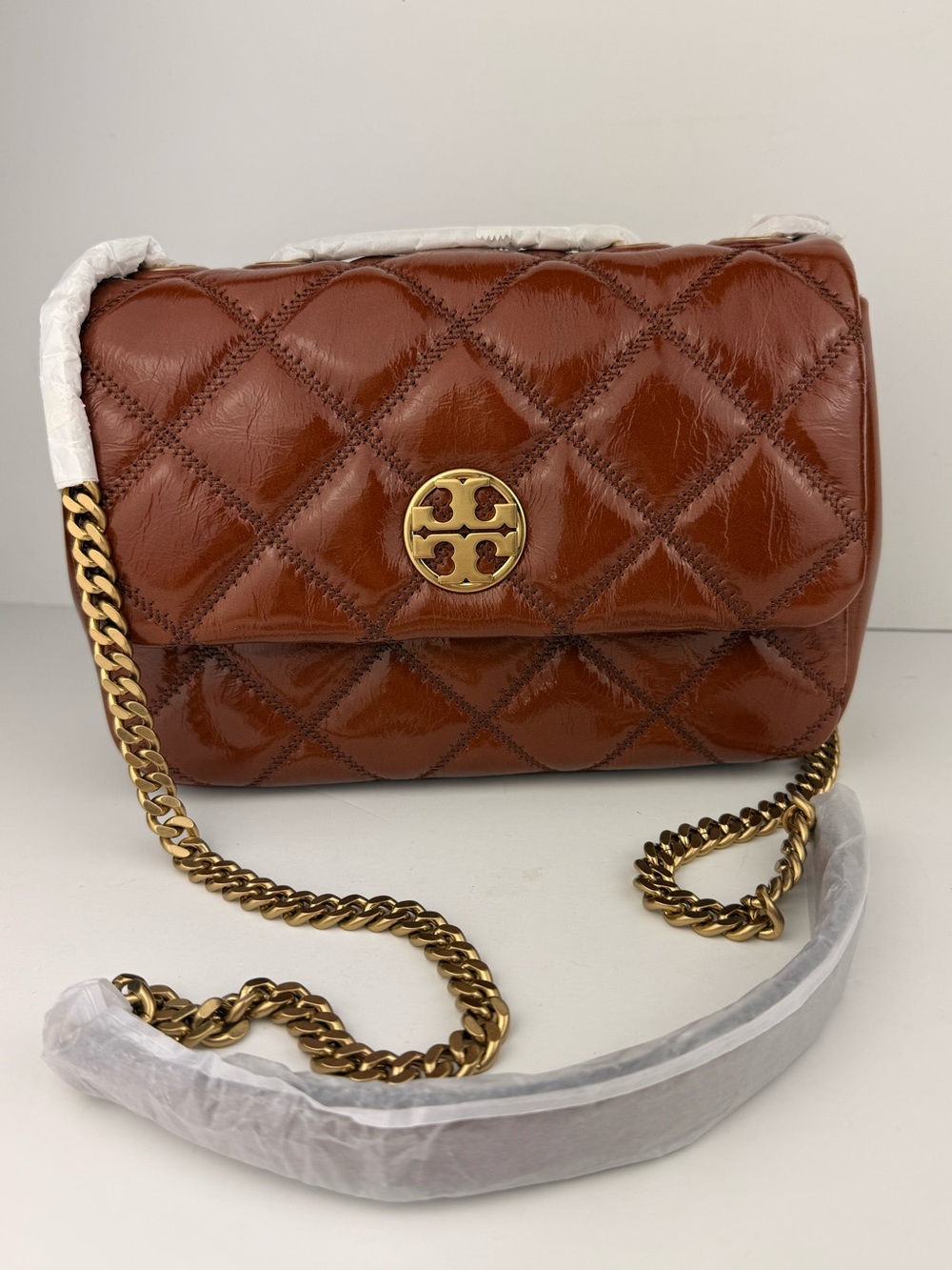 Tory Burch Willa Shine Small Quilted Shoulder Bag Java $645 - Picture 3 of 16